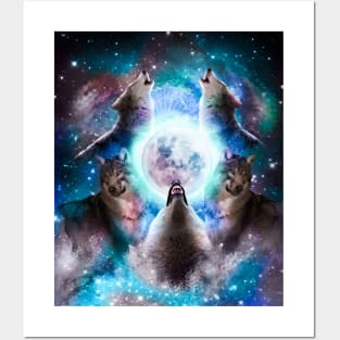 Cosmic Space Wolf Wolves Howling At Moon Posters and Art
